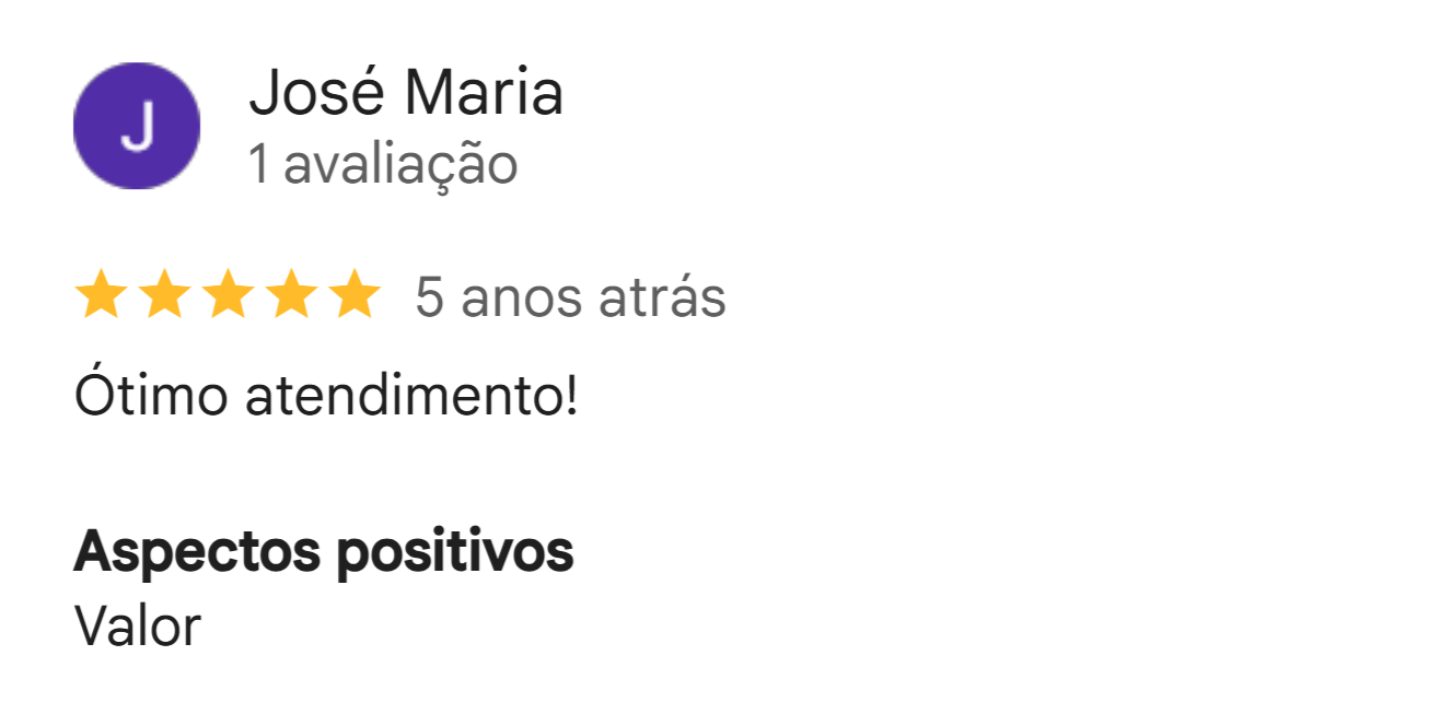 Avaliação no Google - José Maria